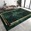3x6 Runner Carpet Jade Green Golden Geometric Lines Nursery Room Carpet, Vintage Emerald Green Marble Playroom Rugs Absorbent Washable for Hallway Home Office Kitchen Laundry Room view 1