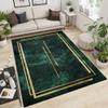 3x6 Runner Carpet Jade Green Golden Geometric Lines Nursery Room Carpet, Vintage Emerald Green Marble Playroom Rugs Absorbent Washable for Hallway Home Office Kitchen Laundry Room view 4