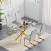 5-Piece Dining Table Set,51 Inch Tempered Glass Dining Table Sets for 4,Modern Rectangular Table and 4 PU Leather Chairs with X-Shaped Gold Metal Legs for Home,Kitchen (Gold Table+4 Silver Chairs) view 1