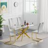 5-Piece Dining Table Set,51 Inch Tempered Glass Dining Table Sets for 4,Modern Rectangular Table and 4 PU Leather Chairs with X-Shaped Gold Metal Legs for Home,Kitchen (Gold Table+4 Silver Chairs) view 2
