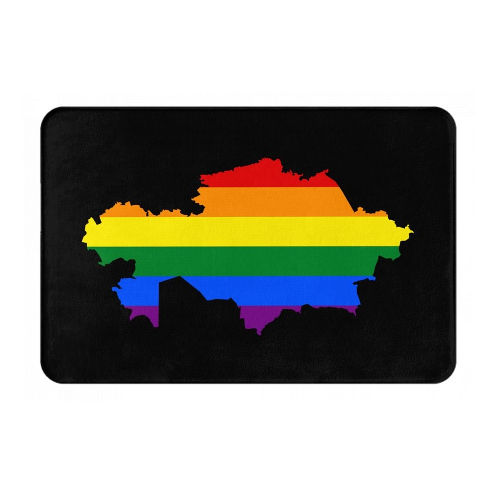 KOSPOGO LGBT Flag Map of Kazakhstan Bathroom Rugs Ultra Soft Non Slip Bath Mat Durable Kitchen Bedroom Rug 16x24 Inch Area Rug Door Mat