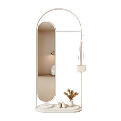 LICONG-2019 Standing Mirrors Floor-Standing Clothes Rack Bedroom with Full-Body Mirror Integrated Doorway Home Vertical Entrance White Coat Rack(White)