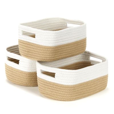 Bidtakay Small Cotton Rope Storage Baskets for Organizing 3 Pack Woven Baskets for Storage Closet Organizer Bins for Shleves 11.87.85 inch Cute Boho Decorative Basket with Handles - White&Beige