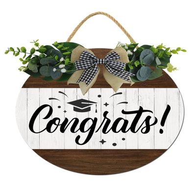 Boylee Congrats Graduation Wreath Sign for Front Door,Horizontal Round Door Wreaths,Housewarming Gift Farmhouse Wood Door Hanger for Home Decor Indoor and Outdoor, Classroom, Yard, Porch Dcor