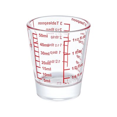 Ackers Mini Measure Heavy Glass, 32-Incremental Measurements Multi-Purpose Liquid and Dry Measuring Shot Glass, Red Single