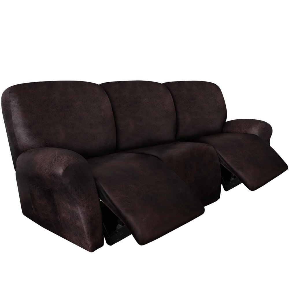 ANARACHON Leather Look Recliner Couch Cover 8-Piece Recliner Sofa Slipcovers 3 Seater for Reclining Couches Furniture Protector Washable (Recliner Sofa, Chocolate)