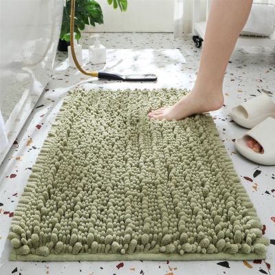 Reyox Chenille Shag Bathroom Rug, Non Slip Water Absorbent Bath Mat, Washable Bath Rugs for Bathroom Floor Bathtub Sage Green 1.4 x 2.0 Feet