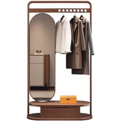 Full Body Mirror, Solid wood clothes hanger floor-standing bedroom home room coat rack dressing mirror integrated entry living room clothes hanger with mirror ,Bedroom Furniture ( Color : 120cm )
