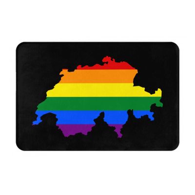 KOSPOGO LGBT Flag Map of Switzerland Bathroom Rugs Ultra Soft Non Slip Bath Mat Durable Kitchen Bedroom Rug 16x24 Inch Area Rug Door Mat