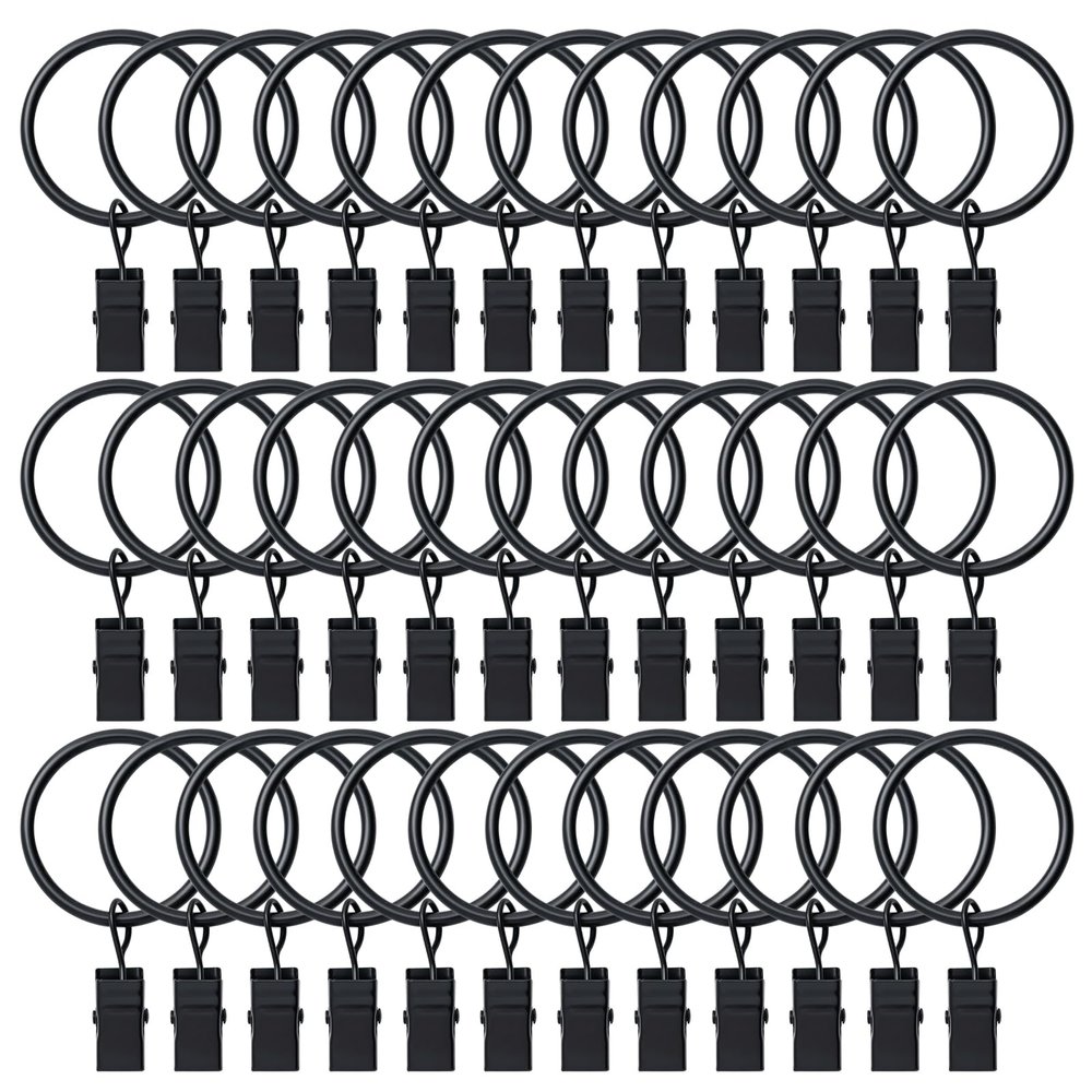 BOOMIBOO 36 Pack Curtain Rings with Clips, Drapery Clips with Rings, Hangers Drapes Rings, Drapery Rings 1.26 inch, Fits up to 1 inch Diameter Curtain Rod, for Hanging Drapes Bows Hat and So On