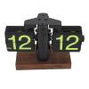 Digital Flip Clock, 12h Single Sided Large Numbers Automatic Retro Mechanical Flip Clock Wood Base for Home Office (Frosted Black Frame Green Page) view 3