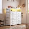 EnHomee Tall Night Stand Set 2 with 5 Drawers, LED Nightstand with Ports & Outlets, White Dresser with Extra Side Bag & Storage Shelf & Hooks, Bedroom, Dorm, Closet view 2