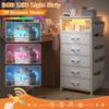 EnHomee Tall Night Stand Set 2 with 5 Drawers, LED Nightstand with Ports & Outlets, White Dresser with Extra Side Bag & Storage Shelf & Hooks, Bedroom, Dorm, Closet view 4