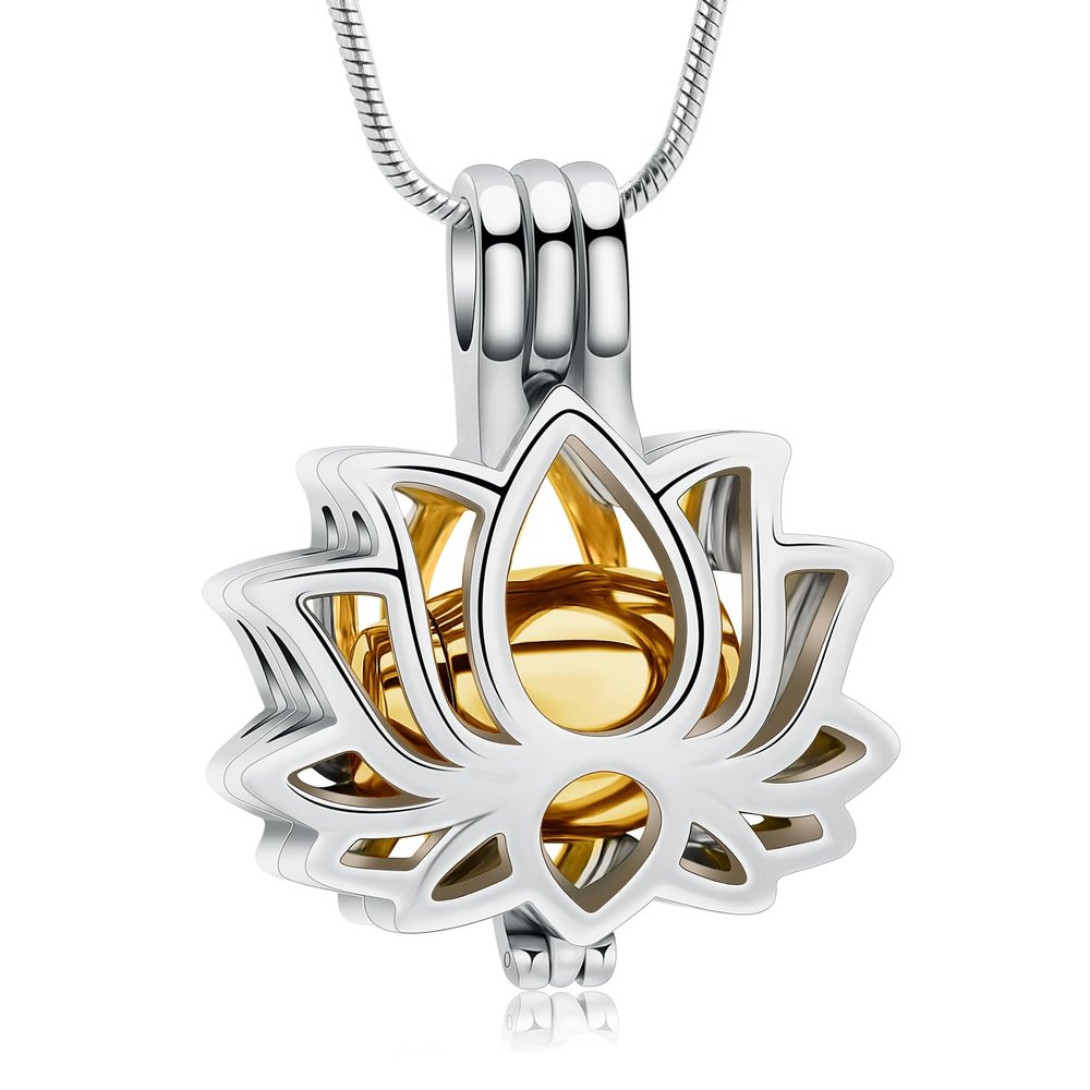 AIWENXI Cremation Jewelry Lotus Flower Urn Necklaces for Ashes Stainless Stell Memorial Ash Pendant Necklaces with Mini Urn Keepsake Ash Jewelry for Men Women Gifts with Funnel Filler Kit