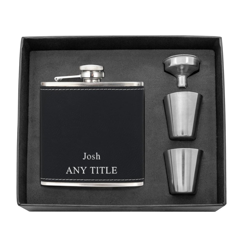 Personalized Hip Flask for Men, Snirov Custom Flask Engraved 6 Oz Stainless Steel Flasks with Gift Box Personalized Groomsmen Gifts for Best Man Dad Grandpa Brother, Black