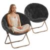 Athena Collection Comfy Saucer Chair Folding Cozy Chair for Bed Room Living Room Accent Chair Faux Fur Reading Chair Foldable Metal Frame Lazy Chair Moon Chair for Adult Set of 2, Black view 1