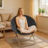 Athena Collection Comfy Saucer Chair Folding Cozy Chair for Bed Room Living Room Accent Chair Faux Fur Reading Chair Foldable Metal Frame Lazy Chair Moon Chair for Adult Set of 2, Black view 2