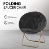 Athena Collection Comfy Saucer Chair Folding Cozy Chair for Bed Room Living Room Accent Chair Faux Fur Reading Chair Foldable Metal Frame Lazy Chair Moon Chair for Adult Set of 2, Black view 4