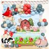 Party Inspo Farm Birthday Decorations for Boy, 137 PCs Farm Animal Themed Birthday Party Supplies with Blue Barnyard Backdrop, Balloon Garland, Cow Pig Rooster Walking Balloons, Cake Topper view 1