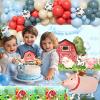 Party Inspo Farm Birthday Decorations for Boy, 137 PCs Farm Animal Themed Birthday Party Supplies with Blue Barnyard Backdrop, Balloon Garland, Cow Pig Rooster Walking Balloons, Cake Topper view 4