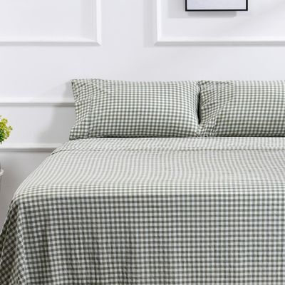 100% Cotton Full Sheet Set - 4 Piece Cotton Sheets Full Size Bed Set, Soft, Smooth, Durable, Easy Care, 16" Deep Pocket Checkered Green Sheets - 1 Flat, 1 Fitted, 2 Pillowcases