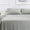100% Cotton Full Sheet Set - 4 Piece Cotton Sheets Full Size Bed Set, Soft, Smooth, Durable, Easy Care, 16" Deep Pocket Checkered Green Sheets - 1 Flat, 1 Fitted, 2 Pillowcases view 1