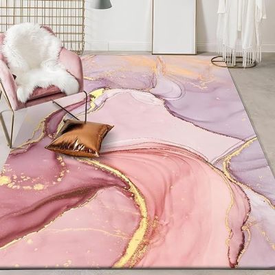 4x5 Rug for Office Chair Gradient Pink Purple Marble Texture Nursery Carpet, Watercolor Gilt Water Ripples Modern Home Decor Rug Reduces Noise Easy Care for Living Room Nursery Playroom Study Room