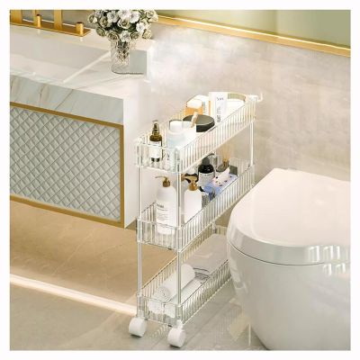 HONGKEFIT Slim Rolling Storage CartAssemble Mobile Shelving Unit with Wheels Utility Cart Storage Rackfor Kitchen Bathroom Laundry Narrow Places (Size : 3Tier-62x37x16cm)