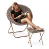 Athena Collection Saucer Chair with Ottoman Comfy Chair for Bed Room Living Room Folding Round Cozy Chair Faux Fur Metal Frame Foldable Lazy Chair Accent Chair Reading Chair, Brown view 1