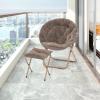 Athena Collection Saucer Chair with Ottoman Comfy Chair for Bed Room Living Room Folding Round Cozy Chair Faux Fur Metal Frame Foldable Lazy Chair Accent Chair Reading Chair, Brown view 2