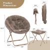 Athena Collection Saucer Chair with Ottoman Comfy Chair for Bed Room Living Room Folding Round Cozy Chair Faux Fur Metal Frame Foldable Lazy Chair Accent Chair Reading Chair, Brown view 3