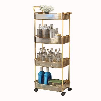 Clear Rolling Utility Cart Organizer With Wheels And HandleAssemble Mobile Shelving Unit With Wheels Utility Cart Storage Rack For Kitchen Bathroom Laundry Narrow Places ( Color : Gold , Size : 4Tier