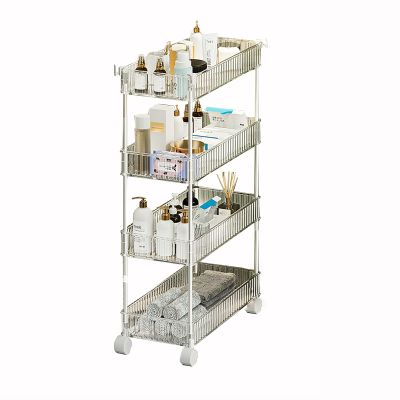 3/4 Tier Clear Bathroom Organizer Slim Rolling Cart, Rolling Storage Utility Cart, Mobile Shelving Unit Organizer With Wheels, Gap Storage Tower Rack For Kitchen Bathroom Laundry Narrow Places ( Size