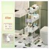 3/4 Tier Clear Bathroom Organizer Slim Rolling Cart, Rolling Storage Utility Cart, Mobile Shelving Unit Organizer With Wheels, Gap Storage Tower Rack For Kitchen Bathroom Laundry Narrow Places ( Size view 2