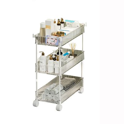 3/4 Tier Clear Bathroom Organizer Slim Rolling Cart, Rolling Storage Utility Cart, Mobile Shelving Unit Organizer With Wheels, Gap Storage Tower Rack For Kitchen Bathroom Laundry Narrow Places ( Size