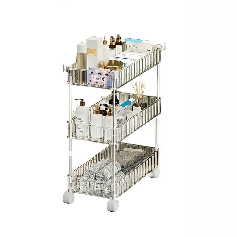 3/4 Tier Clear Bathroom Organizer Slim Rolling Cart, Rolling Storage Utility Cart, Mobile Shelving Unit Organizer With Wheels, Gap Storage Tower Rack For Kitchen Bathroom Laundry Narrow Places ( Size