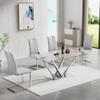 Gnrolaz 5-Piece Kitchen Dining Table Set,63in Dining Table Set with Modern Tempered Glass Table Top and Faux Leather Chair Set for 4,Home Kitchen Dining Room Furniture (Silver Table&4 Silver Chairs-2) view 2