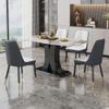 WEKEOT Modern Dining Table Set for 4 White Marble Dining Room Table Set 63" Rectangular Kitchen Table with MDF Leg 4 Off-White Upholstered PU Leather Chairs view 1
