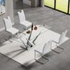 Gnrolaz 5-Piece Kitchen Dining Table Set,63in Dining Table Set with Modern Tempered Glass Table Top and Faux Leather Chair Set for 4,Home Kitchen Dining Room Furniture (Silver Table&4 White Chairs) view 1