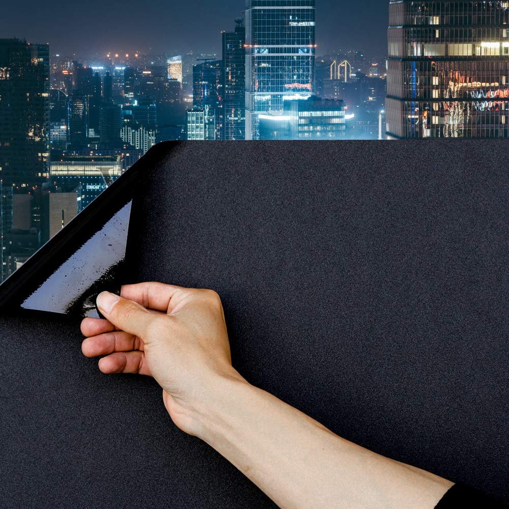 Mangobox Static Cling Total Blackout Window Film 100% UV Blocking Window Darkening Film Black Opaque Privacy Window Tint Removable Plastic Glass Covering (23.6x236.2 inches)