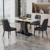 WEKEOT Modern Dining Table Set for 4 White Marble Dining Room Table Set for 4 Rectangular Kitchen Table with MDF Leg 4 Black Upholstered PU Leather Chairs view 1