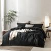 BDEAR Linen Feel Black Duvet Cover King Size 104'' W x 90'' L, Percale 100% Washed Cotton Duvet Cover with Zipper Closure Plus 2 Pillowcases, Oeko TEX Standard 100 Certificated, Linen Feel and Cozy view 1