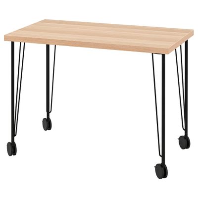 KRILLE/LINNMON desk, 100x60 cm, white stained oak effect/black
