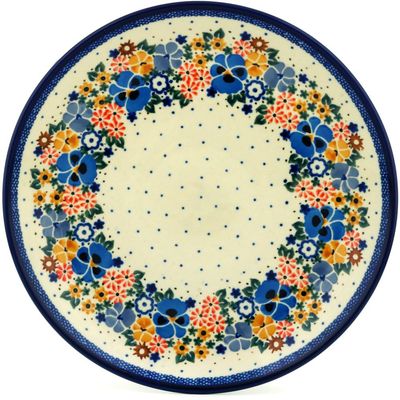 Polmedia Polish Pottery Dinner Plate UNIKAT - Pansy Wreath Pattern Handmade in Boleslawiec Poland by Ceramika Artystyczna + Certificate of Authenticity