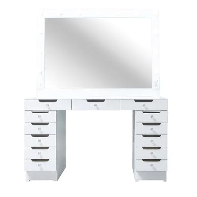 Generic Amun Vanity Desk with Lighted Mirror with Power Outlet, White