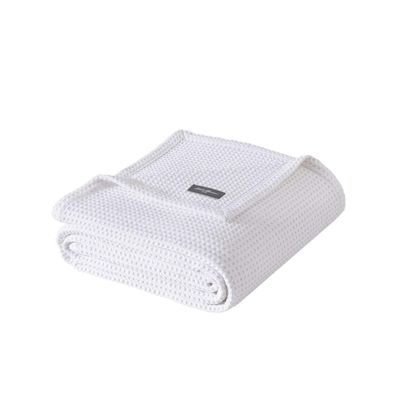 Eddie Bauer - Queen Size Blanket, 100% Soft Cotton Bedding with Waffle Weave Texture, 400 GSM, Throw Blanket for Couch or Bed (White)