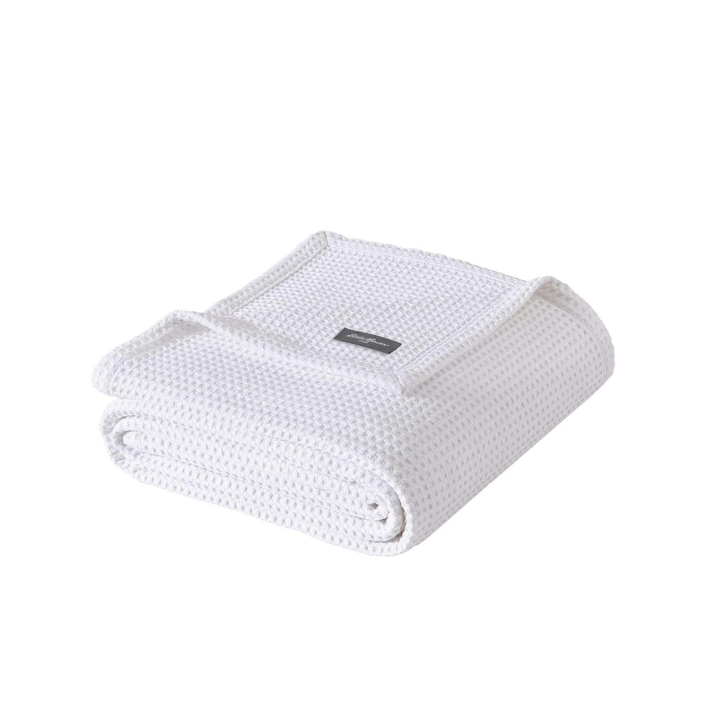 Eddie Bauer - Queen Size Blanket, 100% Soft Cotton Bedding with Waffle Weave Texture, 400 GSM, Throw Blanket for Couch or Bed (White)