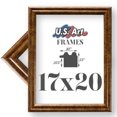 US Art 17x20 Brown Burl .75 Inch Wood Picture Frame, Solid Wood Wall Decor for Wall Art, Featuring Preinstalled Hangers, UV Filtering Shatterproof Plexiglass, 100% American Made Poster Frame