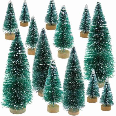 Pasuihcay 34 Pcs Mini Christmas Tree Snow Frost Small DIY Craft Desktop Decoration Christmas Ornaments Tree Decorations, Blue-green