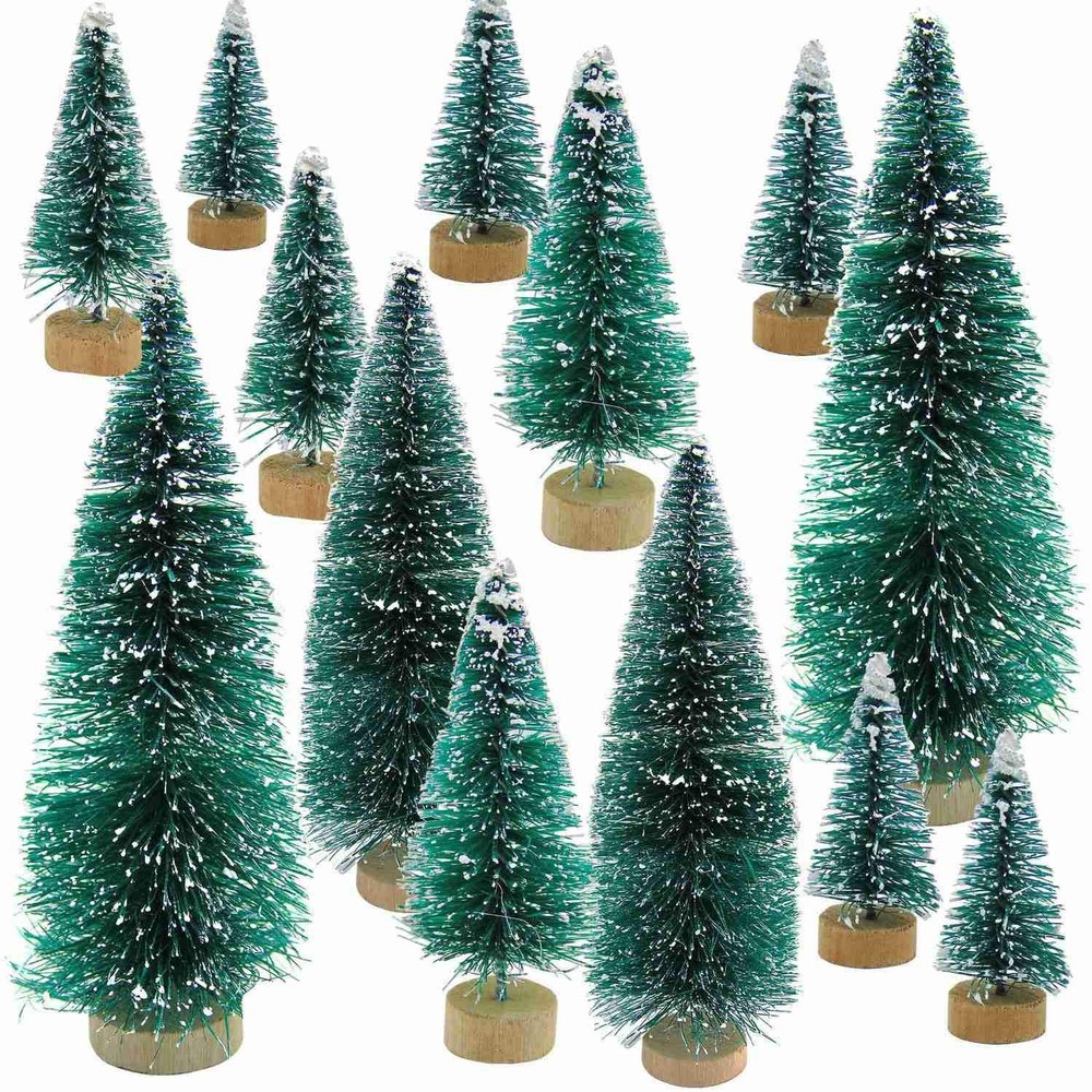 Pasuihcay 34 Pcs Mini Christmas Tree Snow Frost Small DIY Craft Desktop Decoration Christmas Ornaments Tree Decorations, Blue-green